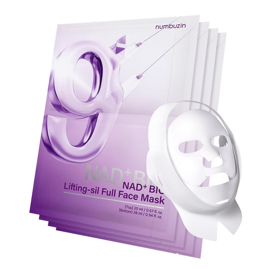 NAD+ BIO Lifting-Sil Full Face Sheet Mask | Enhance Jawline, Reduce Wrinkles & Neck Lines | Peptide-Infused Skin Firming | 4 Masks + Lifting Band Included