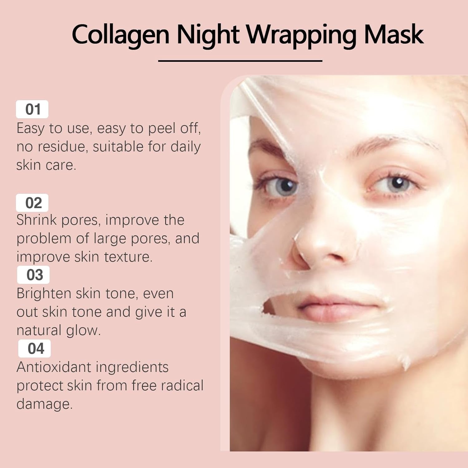 Collagen Overnight Wrapping Peel off Facial Mask, Collagen Night Wrapping Mask, Fiorenza Mascarilla Boost De Colágeno, Collagen Face Mask, SUBLIA Collagen Mask for Elasticity & Hydration