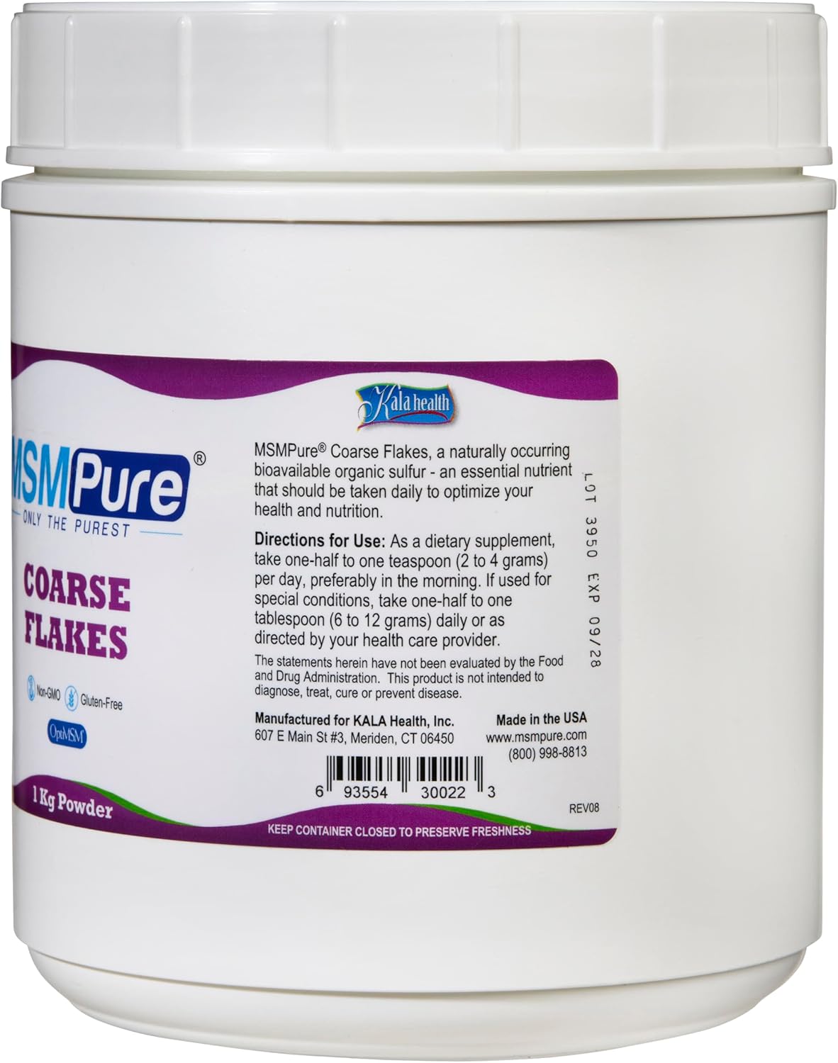 Msmpure Coarse MSM Powder Flakes – Organic Sulfur for Joint Flexibility, Skin Appearance, and Hair & Nail Support – 2.2 Lb, USA Made, Distilled Crystals