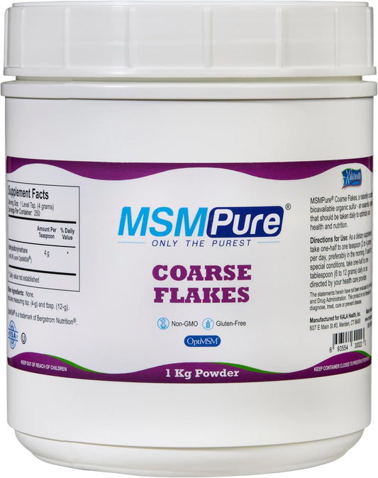 Msmpure Coarse MSM Powder Flakes – Organic Sulfur for Joint Flexibility, Skin Appearance, and Hair & Nail Support – 2.2 Lb, USA Made, Distilled Crystals